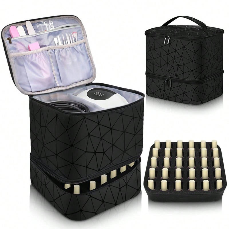 Double-Layer Manicure Storage Heightened Cosmetic Bag Quilted Cosmetic Bag Large Capacity Toiletry Bag Nail Polish Cosmetics Bag - Image 2